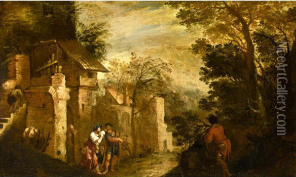 Landscape With The Expulsion Of Hagar And Ishmael Oil Painting - Antonio Bravo