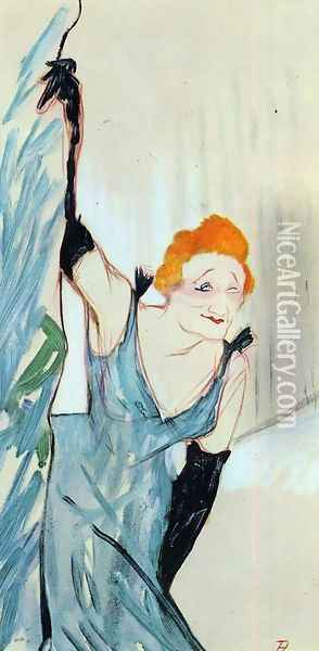 Yvette Guilbert Taking a Curtain Call Oil Painting - Henri De Toulouse-Lautrec