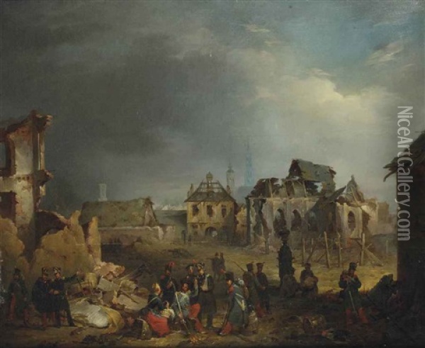 After The Bombardment Of Antwerp In Oil Painting - Nicaise de Keyser