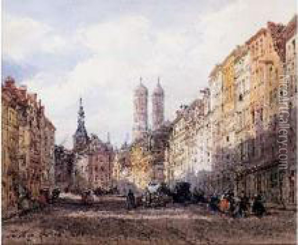 Artere Animee A Munich Oil Painting - Pierre Justin Ouvrie