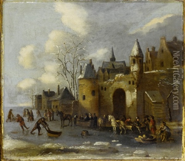 Winterliche Kanallandschaft Oil Painting - Nicolaes Molenaer