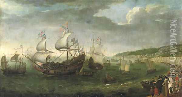 The Embarkation of the Elector Palatine in the 'Prince Royal at Dover, 25 April 1613 Oil Painting - Adam Willaerts