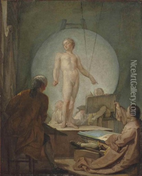 L'academie De Dessin Oil Painting - Gabriel Jacques de Saint-Aubin