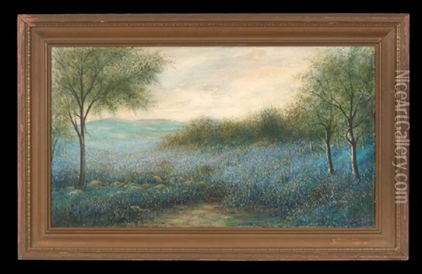 Field Of Bluebonnets Oil Painting - Will Ousley