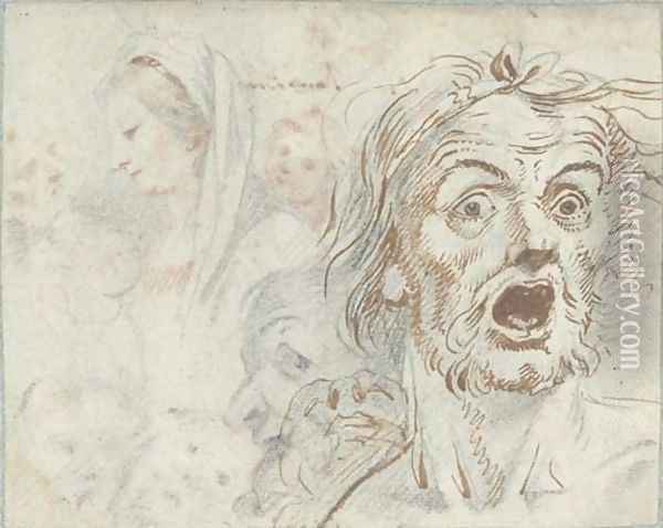 A man screaming, and studies of the Virgin and other figures; and A portrait of a man, and the Madonna and Child Oil Painting - Federico Zuccaro