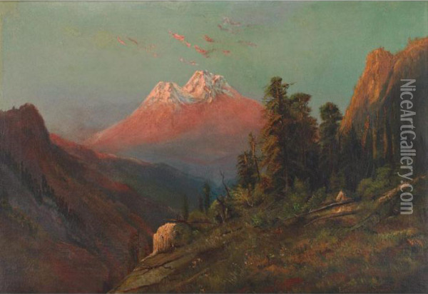 Evening On Mt. Shasta California Oil Painting - Frederick Ferdinand Schafer