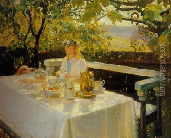 Breakfast In The Garden Oil Painting - Anna Kirstine Ancher
