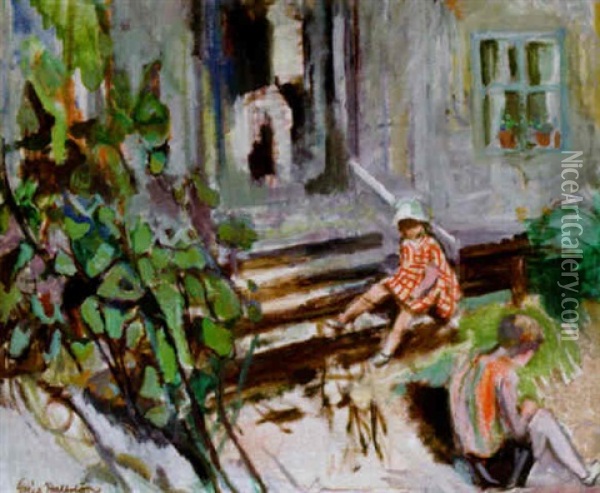 Pa Verandratrappan Oil Painting - Eric C. Hallstroem