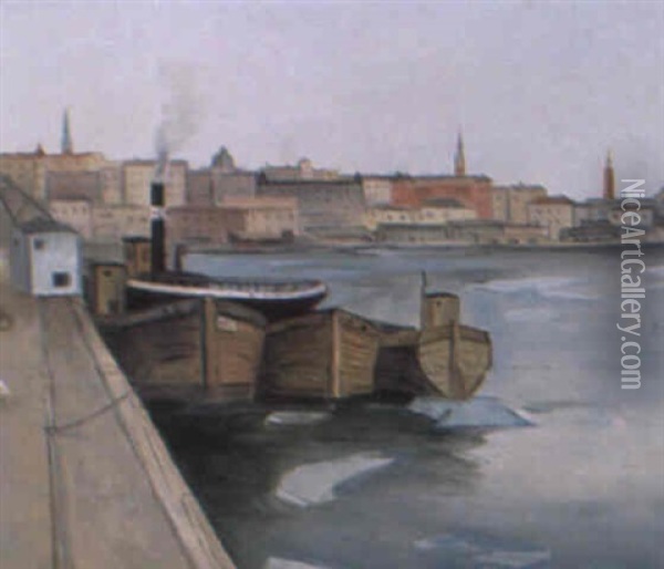 Kajmotiv Fran Stockholm Oil Painting - Eric C. Hallstroem