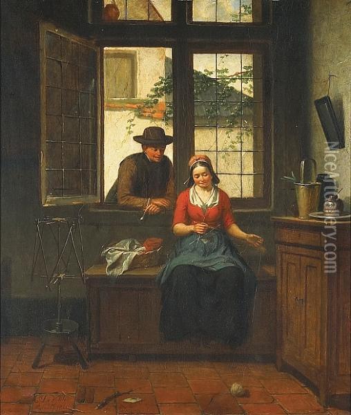 The Courtship Oil Painting - C. Den Vylder