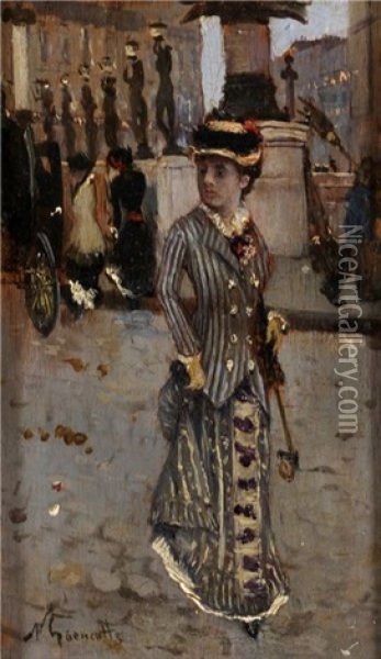 Elegante A Paris Oil Painting - Norbert Goeneutte