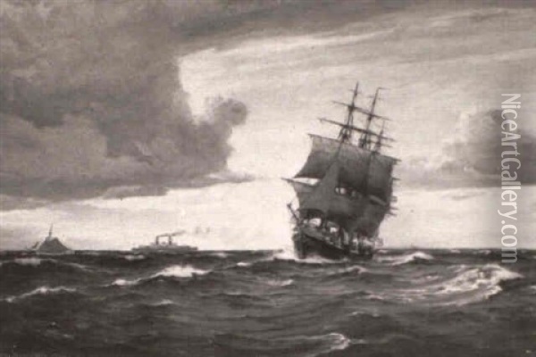 Approaching Storm At Sea Oil Painting - Christian Benjamin Olsen