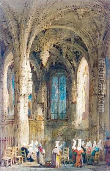 The Interior Of A Cathedral Oil Painting - Samuel Prout