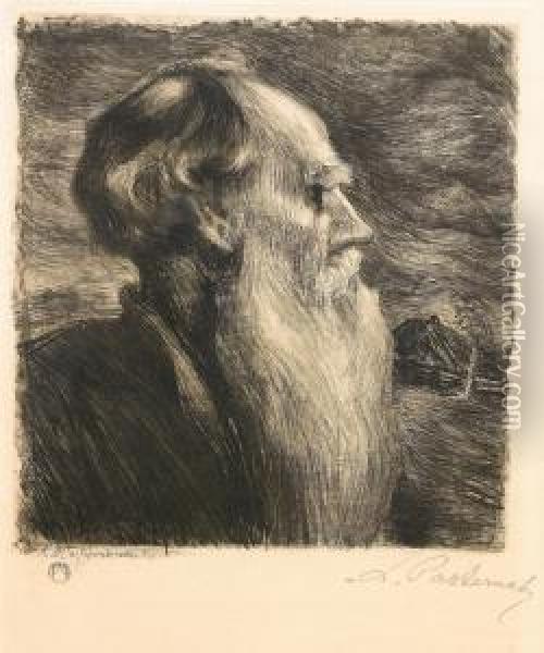 A Profile Portrait Of Lev Tolstoy Oil Painting - Leonid Ossipovich Pasternak