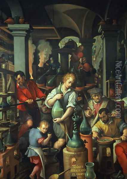 The Alchemists Workshop, 1570 Oil Painting - Giovanni Stradano