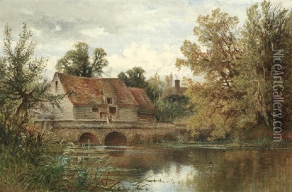 Barrington Mill, Near Cambridge Oil Painting - Alfred Augustus Glendening Sr.
