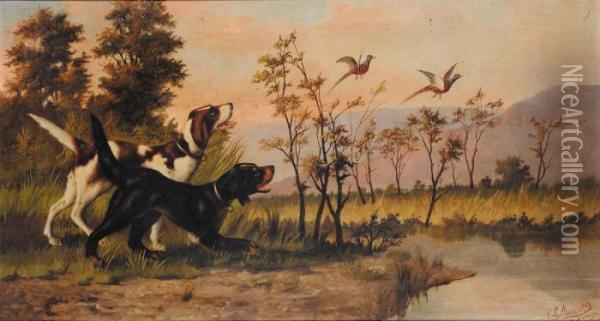 Cani A Caccia Oil Painting - Michaelangelo Meucci