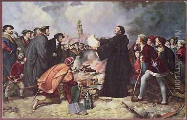 Martin Luther 1483-1546 Burning the Papal Bull Oil Painting - Karl Friedrich Lessing