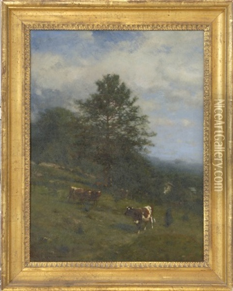 Landscape With Grazing Cattle Oil Painting - James McDougal Hart