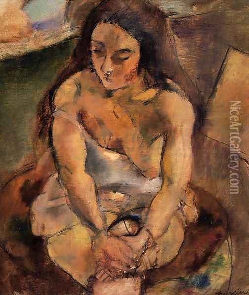 Model on a Stool Oil Painting - Jules Pascin