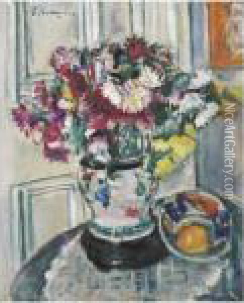 Chrysanthemums Oil Painting - George Leslie Hunter