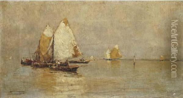 Barche In Laguna, 1890 Circa Oil Painting - Pietro Fragiacomo