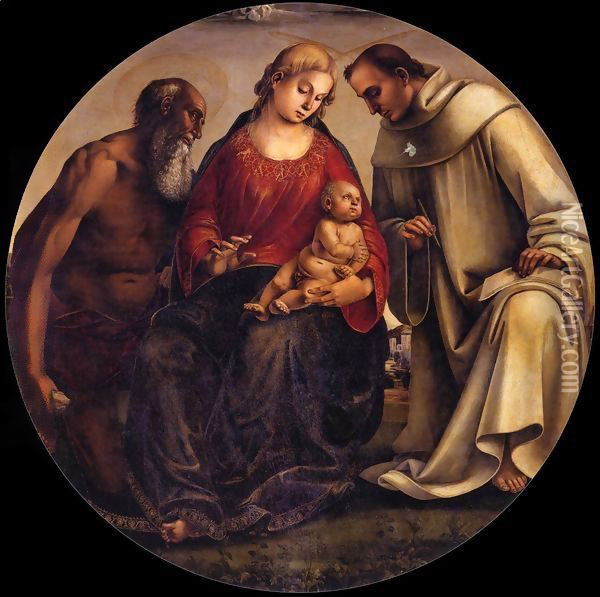 Virgin and Child with Sts Jerome and Bernard of Clairvaux Oil Painting - Luca Signorelli