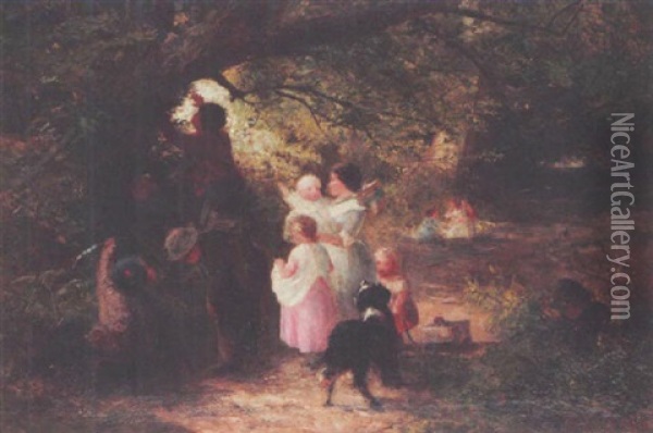 Children At Play Oil Painting - Charles James Lewis