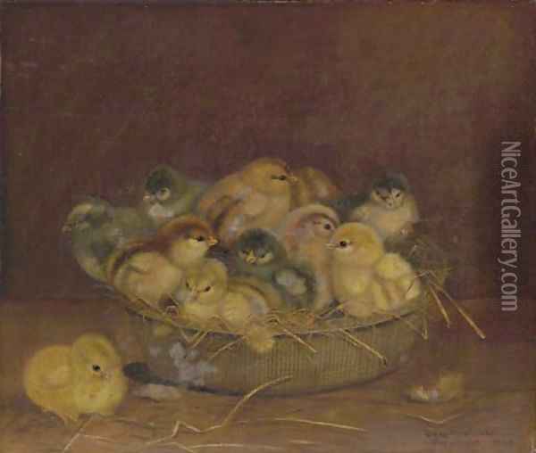 Chicks in a Basket Oil Painting - Ben Austrian