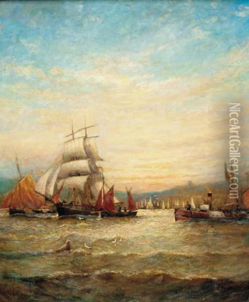 Running Out Of Harbour Oil Painting - William A. Thornley Or Thornber