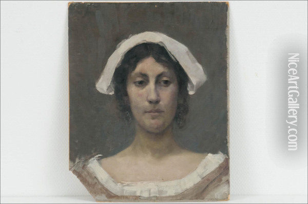 Nainen Valkoisessa Hilkassa Oil Painting - Elin Danielson-Gambogi