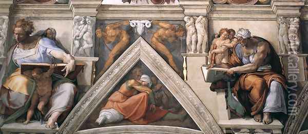 The ceiling (detail-3) 1508-12 Oil Painting - Michelangelo Buonarroti