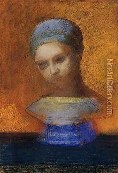 Small Bust Of A Young Girl Oil Painting - Odilon Redon