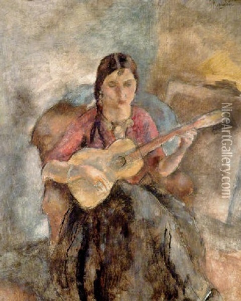 Romanichelle A La Guitare Oil Painting - Jules Pascin