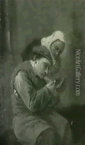 A Peasant Smoking A Pipe In An Inn Oil Painting - Egbert van Heemskerck the Younger