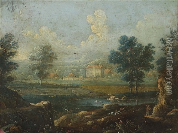 Landschaft Mit See Und Schloss Oil Painting - Peter Von Bemmel