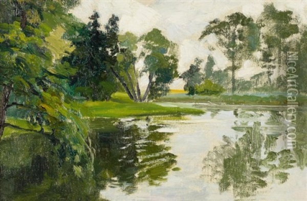 Teichlandschaft Oil Painting - Michael Gorstkin-Wywiorski