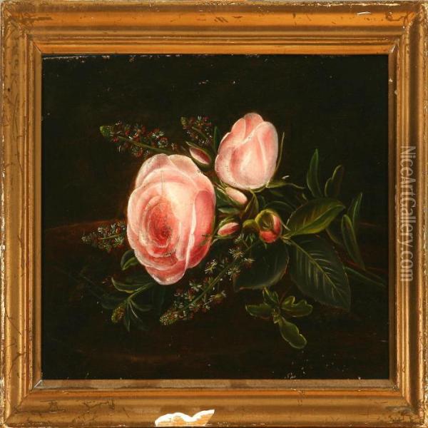 A Bouquet Of Pink Roses Oil Painting - I.L. Jensen