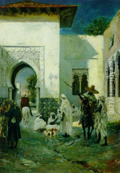A Sunlit Eastern Courtyard Oil Painting - Mariano Jose Maria Bernardo Fortuny y Carbo