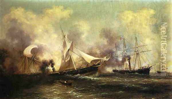 U.S.S Kearsarge Sinking the Alabama Oil Painting - Xanthus Russel Smith