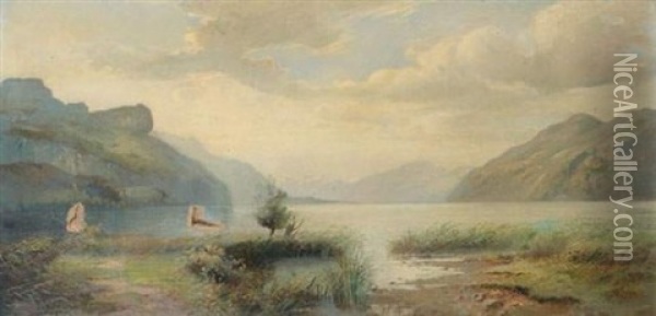 Paysage Au Lac De Montagne Oil Painting - Jean Marie Reignier