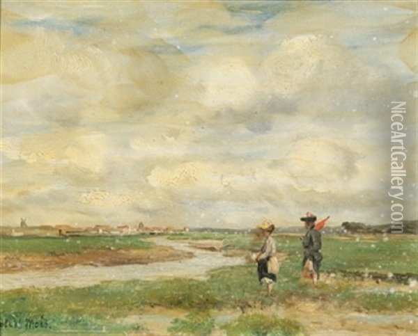 Deux Jeunes Femmes Le Long D'un Ruisseau Oil Painting - Robert Charles Gustave Laurens Mols