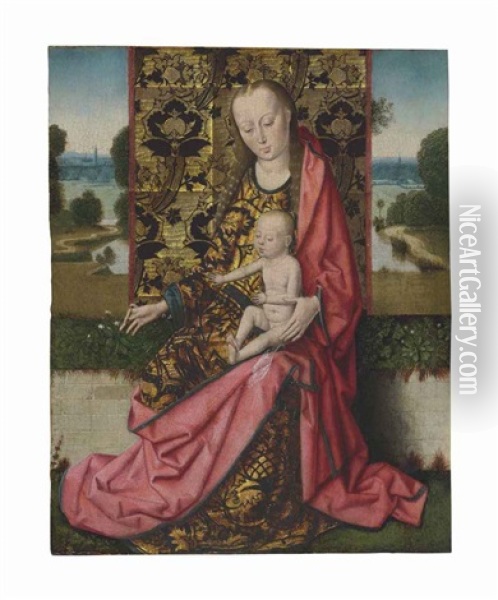 The Virgin And Child Before A Gold Brocaded Cloth Of Honor Oil Painting - Dieric Bouts the Younger