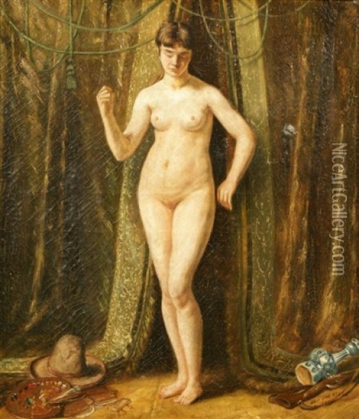 Nude Woman In Interior Oil Painting - Jan van Beers