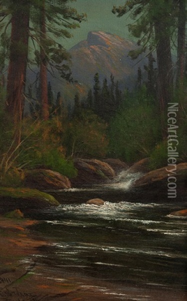 Pyramid Peak And Lyons Creek, From Near Wilson's Cattle Camp. California Oil Painting - James Everett Stuart