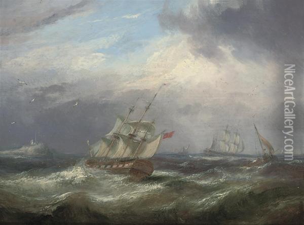 A Frigate And Other Shipping In Choppy Waters Oil Painting - John Hayes