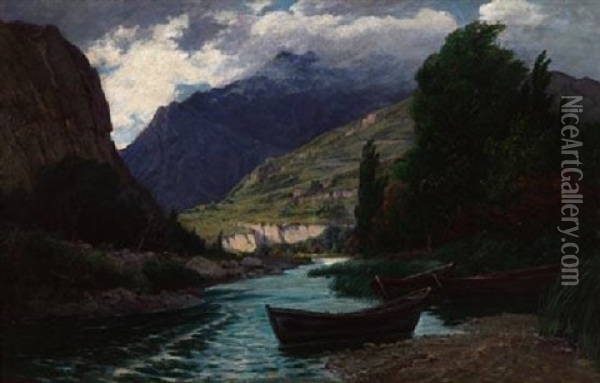 Flustal In Den Italienischen Alpen Oil Painting - Carlo Mancini
