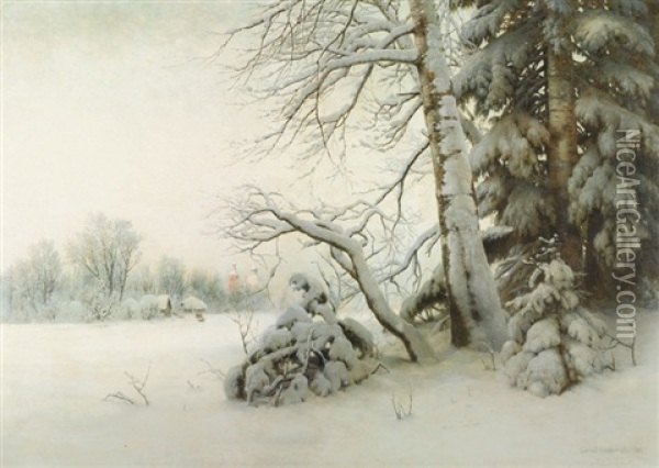 A Winter Morning Oil Painting - Gavril Pavlovich Kondratenko