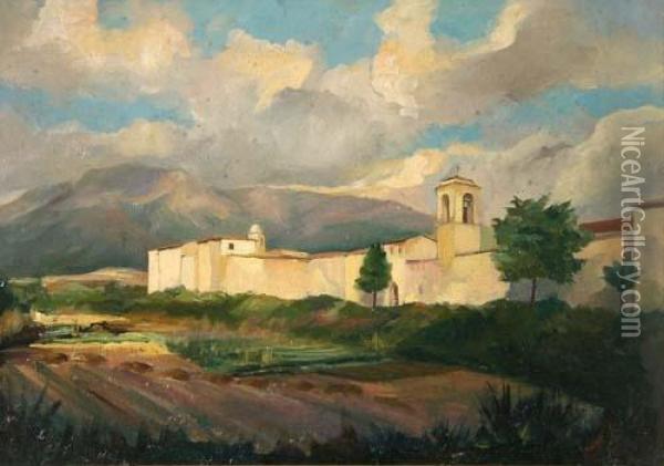 Le Mura Di Norcia, 1971 Oil Painting - Paolo Landriani