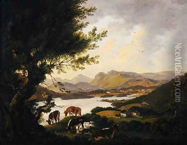 Lake Windemere Oil Painting - Julius Caesar Ibbetson